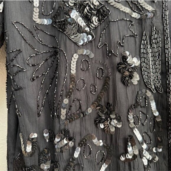 Swee Lo vintage 80s sequin beaded silk black jacket XL - Picture 4 of 9